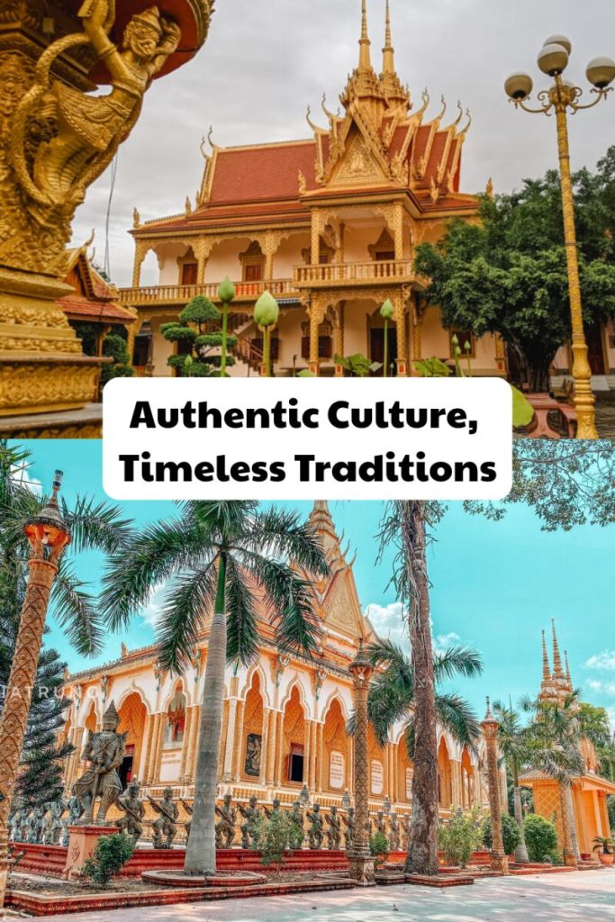 A graphic headed Authentic Culture, Timeless Traditions, showing ornate pagoda buildings.